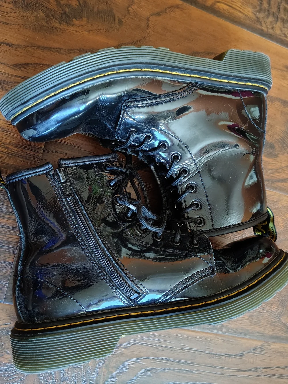 Dr. Martens Kids Black Patent Leather Lace-Up Combat Boots